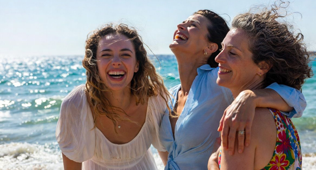 Bildungsurlaub Malta Sliema mit LISA! – Englisch lernen und unvergessliche Momente am Meer erleben Erwachsene lachen gemeinsam am Strand auf Malta während eines LISA! Bildungsurlaubs genießen Sonne, Meer und internationale Atmosphäre
