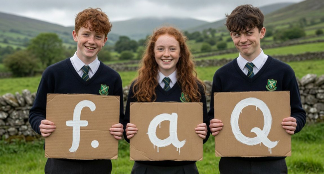 Schüler mit FAQ-Schildern während einer LISA! Englisch-Sprachreise für Schüler in Ennis, Irland