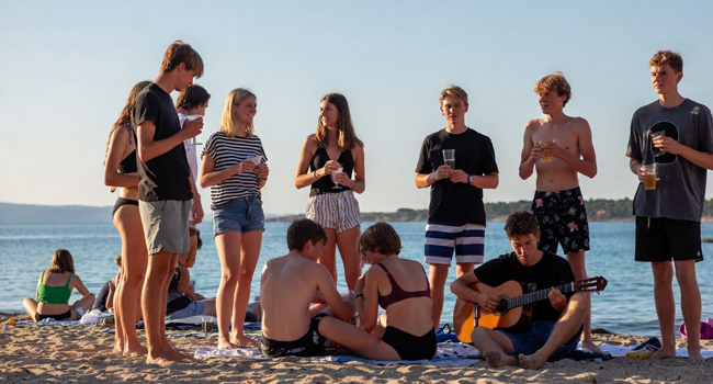 Sprachreise Mallorca Premium mit LISA! – Freizeit, Strand und gesellige Abende für Young Adults Young Adults am Strand in Mallorca während einer LISA! Sprachreise genießen Freizeit, Musik und gemeinsame Abende am Meer